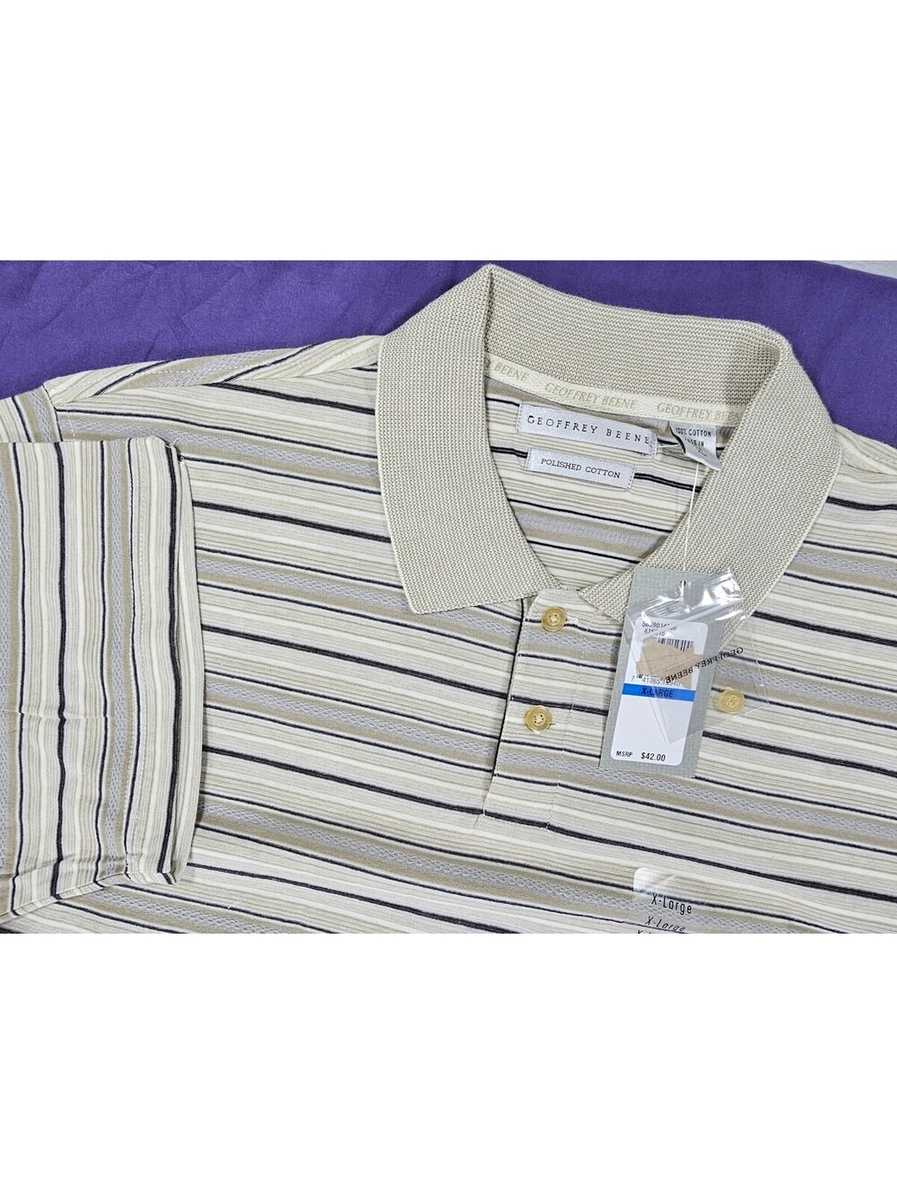 Geoffrey Beene Men’s XL Polo Shirt Polished 100% Cotton Striped NWT NOS